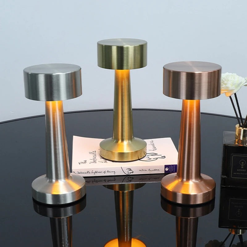 Retro Metalen Tafellamp – Oplaadbare LED Nachtlamp met Touchbediening, 3 Lichtkleuren en Dimbare Sfeerverlichting