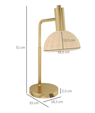 Tafellamp met Rotan Kap – Sfeervolle Nachtlamp met E14 Fitting, Warm LED Licht en Bronzen Frame
