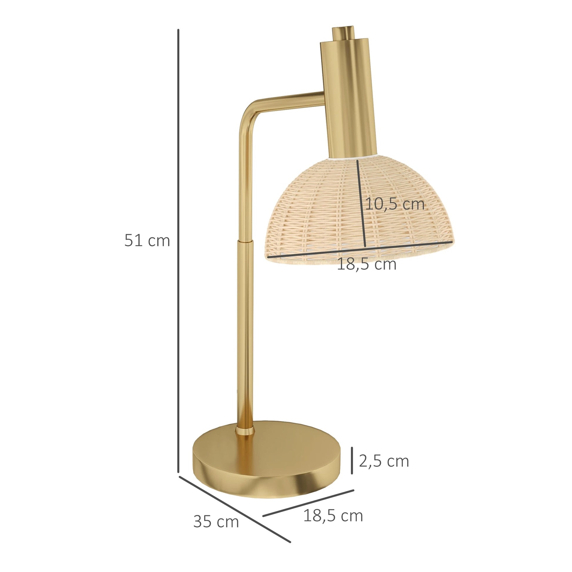 Tafellamp met Rotan Kap – Sfeervolle Nachtlamp met E14 Fitting, Warm LED Licht en Bronzen Frame