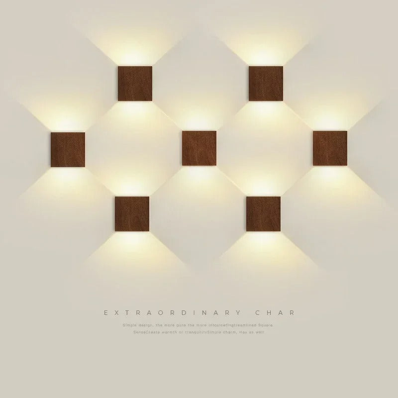 Nordic Houten LED Wandlamp – Vierkante Scandinavische Wandverlichting voor Slaapkamer en Hal