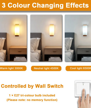 Moderne Houten LED Wandlamp – Dimbaar 12W met E27 – Warm Minimalistisch Design voor Woonkamer en Slaapkamer