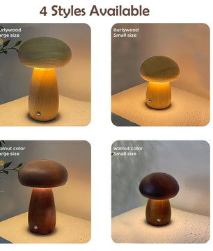 Houten Paddenstoel Nachtlampje – Oplaadbare Touch LED Tafellamp met Traploos Dimmen en 3 Lichtkleuren