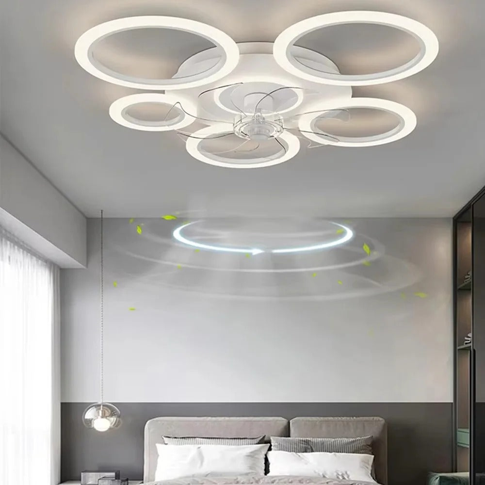 Moderne Plafondventilator met LED-Verlichting – Minimalistische Cirkel Ventilatorlamp met Afstandsbediening, 3 Snelheden en 3 Lichtkleuren voor Woonkamer en Slaapkamer