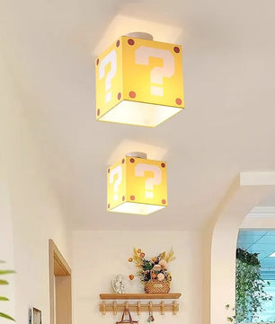 Gele Vraagteken Plafondlamp – Creatieve Kinderkamerlamp van Stof en Smeedijzer – E27 – 3 Lichtkleuren, Optioneel met Afstandsbediening