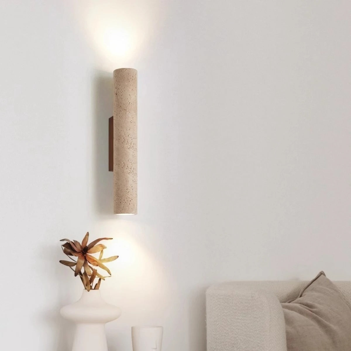 Stenen Wandlamp Travertijn – Luxe Natuursteen Wandverlichting met E27 Fitting en Up Down Light
