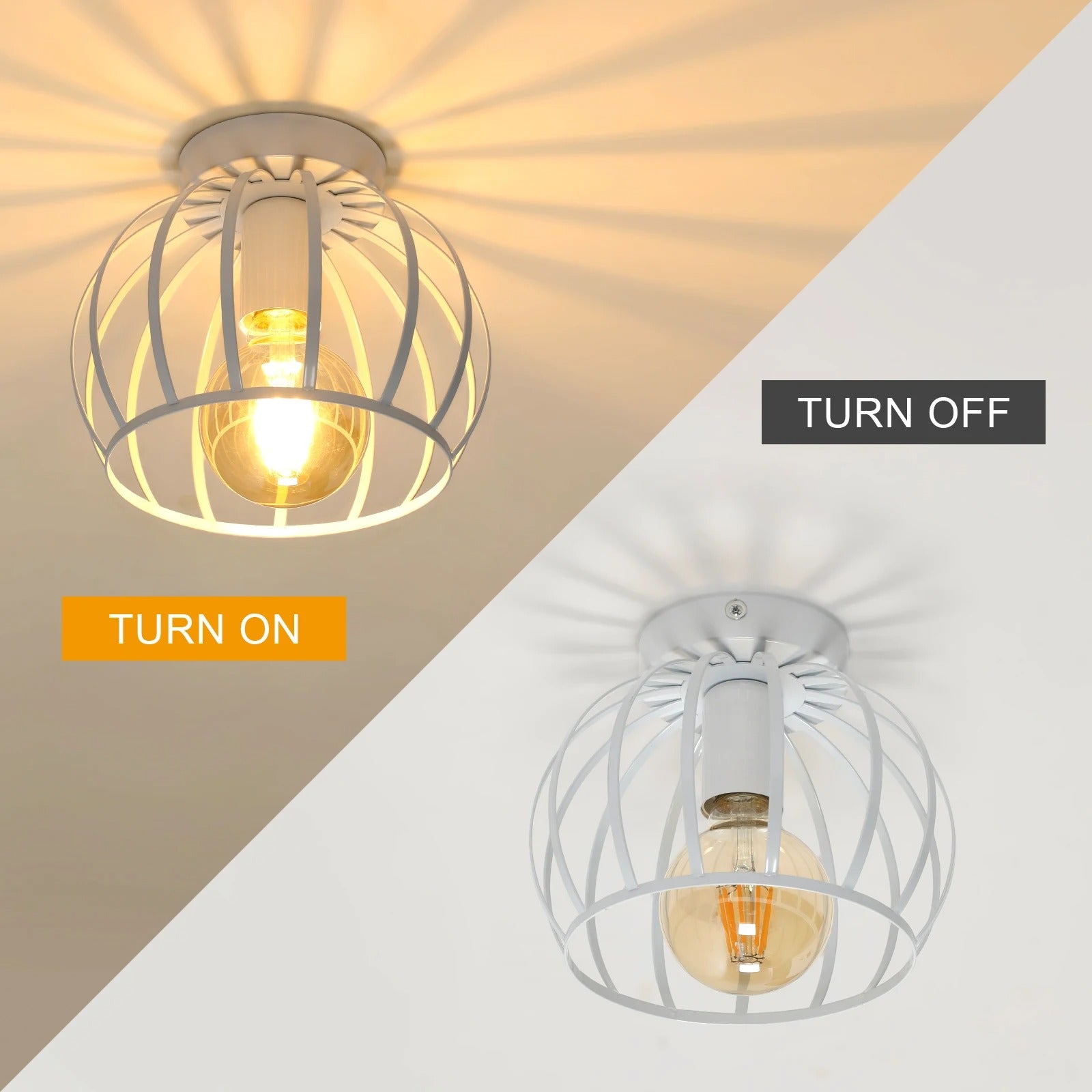 Vintage Industriële Plafondlamp – Zwarte Metalen Semi-Inbouw Kooi Lamp met E27 Fitting