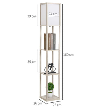 Vloerlamp met 3 Opbergplanken – Moderne Staande Lamp van MDF met E27 Fitting – Functionele Verlichting en Opbergruimte voor Woonkamer en Slaapkamer