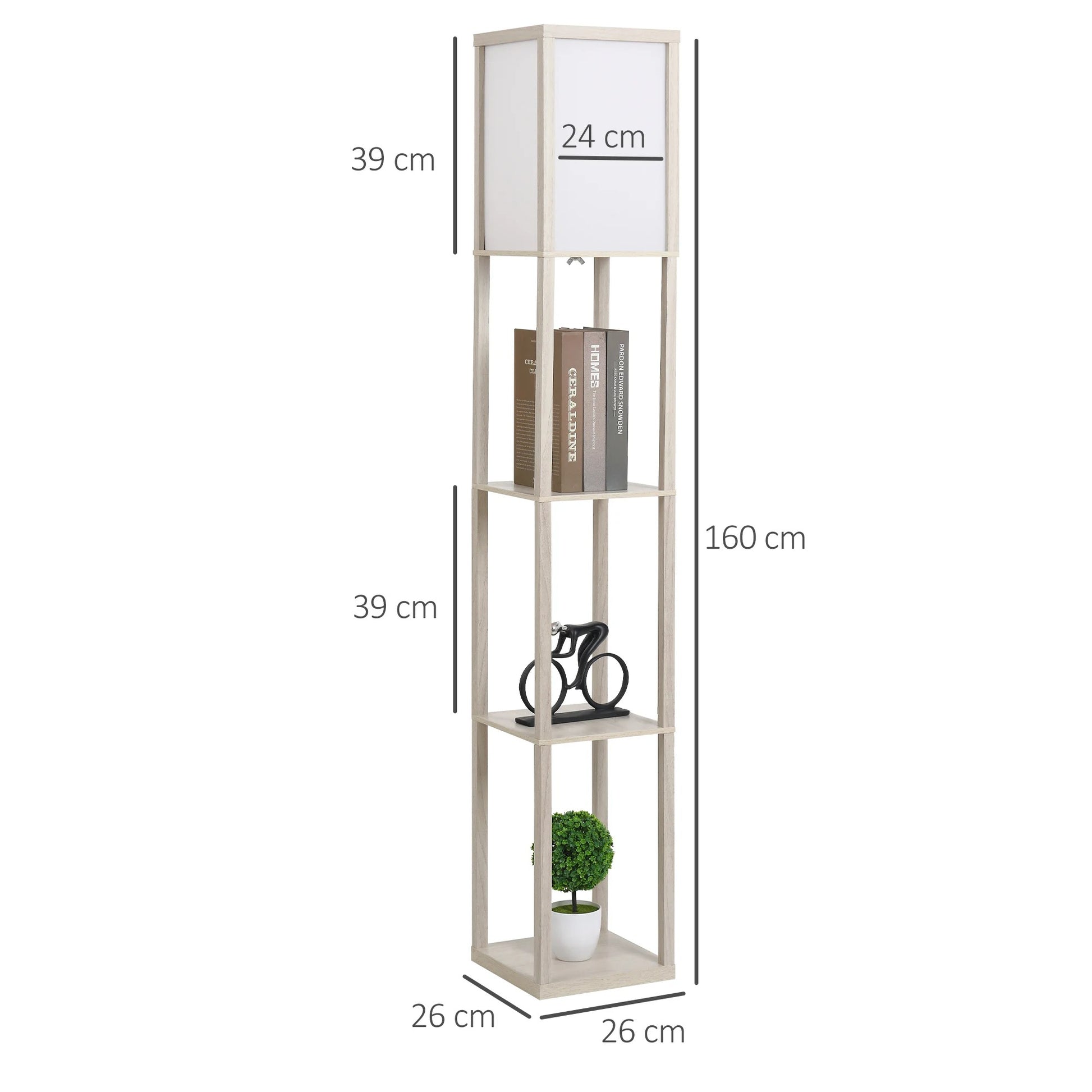 Vloerlamp met 3 Opbergplanken – Moderne Staande Lamp van MDF met E27 Fitting – Functionele Verlichting en Opbergruimte voor Woonkamer en Slaapkamer