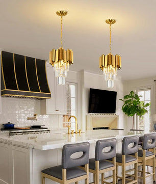 Gouden Kristallen Hanglamp – Moderne 3-lichts Plafondlamp van Metaal met K9 Kristallen en E14 Fittingen – Luxe Design voor Eetkamer, Keuken en Entree