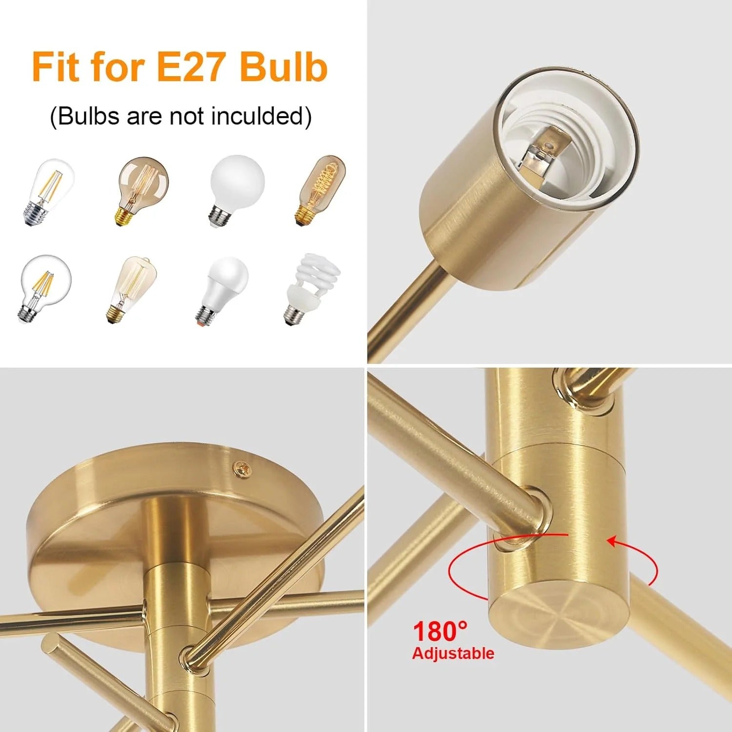 Gouden Plafondlamp met 3 E27 Fittingen – Retro Industriële Plafondverlichting van Smeedijzer voor Woonkamer, Slaapkamer en Gang