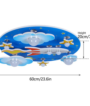 Kinderkamer LED Plafondlamp – Cartoon Ruimte Design Blauw – 35W Dimbaar met Afstandsbediening voor Slaap- en Speelkamer