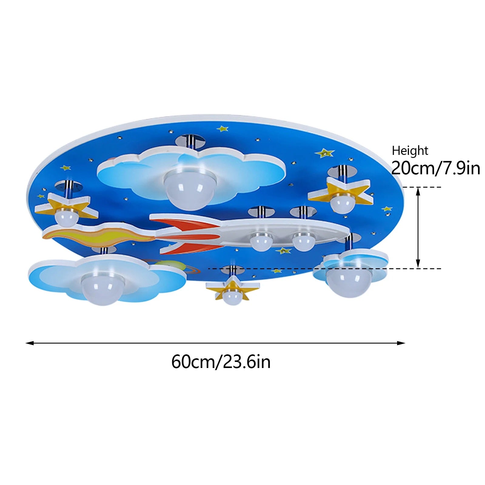 Kinderkamer LED Plafondlamp – Cartoon Ruimte Design Blauw – 35W Dimbaar met Afstandsbediening voor Slaap- en Speelkamer