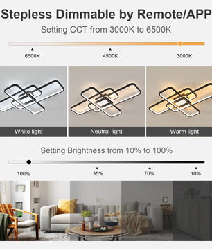 Moderne LED Plafondlamp – 56W Dimbaar met Afstandsbediening en App – 90 cm Aluminium Plafondverlichting voor Woonkamer en Eetkamer