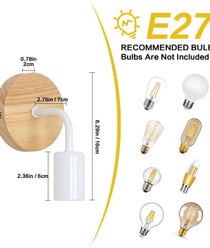 Set van 4 Vintage Industriële Wandlampen – Zwart IJzer met Hout – E27 Fitting – Binnenverlichting voor Woonkamer, Gang en Eetkamer
