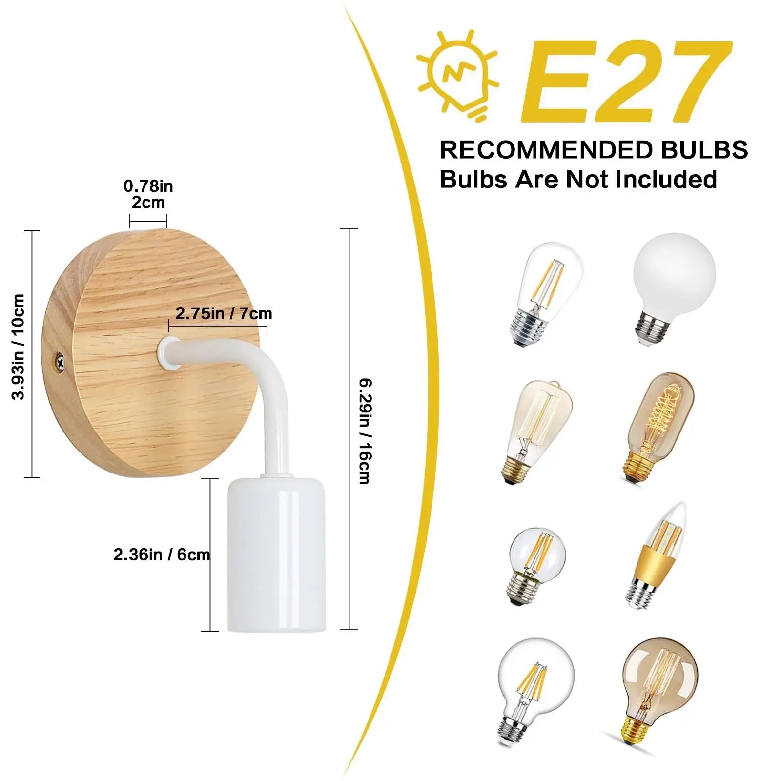 Set van 4 Vintage Industriële Wandlampen – Zwart IJzer met Hout – E27 Fitting – Binnenverlichting voor Woonkamer, Gang en Eetkamer