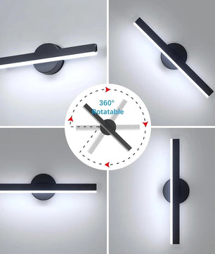 Moderne LED Wandlamp – 12W Draaibaar 360° – Zwart Aluminium en Acryl – Koel Wit 6500K – Voor Woonkamer, Hal en Studieruimte