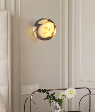 Luxe Marmeren Wandlamp – Natuurlijk Zwart Marmer – Ronde Design Wandverlichting met LED voor Slaapkamer en Woonkamer