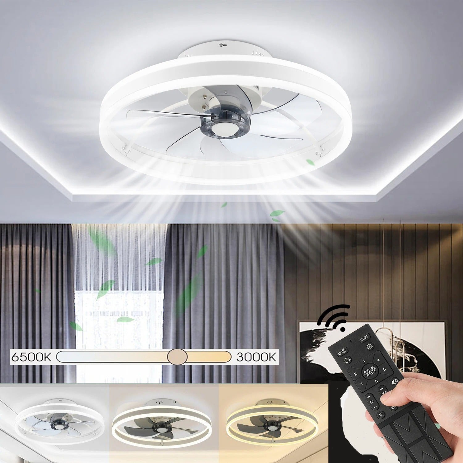 Moderne LED Plafondventilator – 50W Dimbare Plafondlamp met Afstandsbediening – Stille Ventilator Ø50 cm voor Woonkamer en Slaapkamer