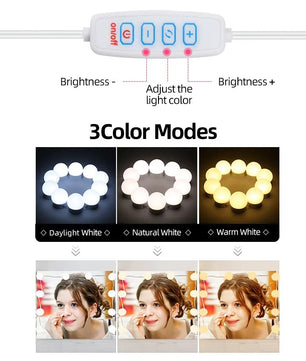 Hollywood LED Make-up Spiegelverlichting – 3 Kleurstanden, USB Aangedreven & Traploos Dimbaar – Professionele Vanity Verlichting voor Spiegel en Make-uptafel