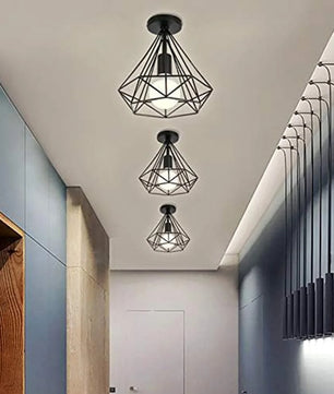 Industriële Vintage Plafondlamp – Zwarte Metalen Semi-Inbouwlamp met E27 Fitting