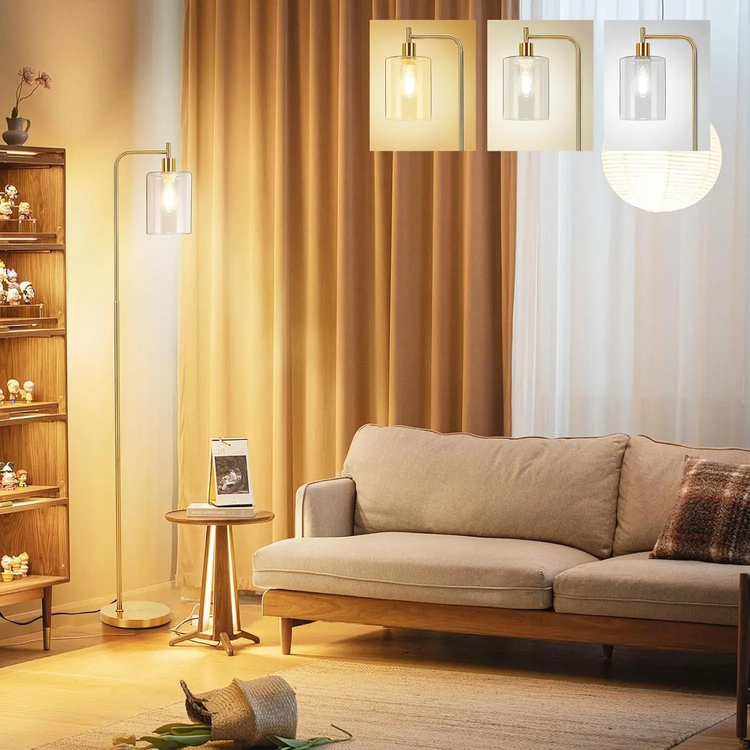 Moderne Industriële Vloerlamp met Glazen Kap – Dimbare LED Staande Lamp E27 met Afstandsbediening en Voetschakelaar – Sfeerverlichting voor Woonkamer en Slaapkamer