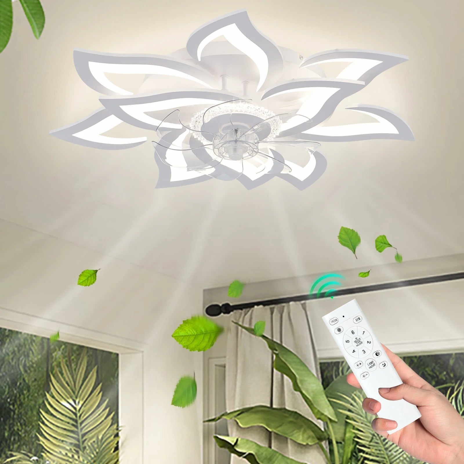 Moderne LED Plafondventilator – Slimme Ventilatorlamp met Dimbare Verlichting, App en Afstandsbediening, Stille DC-Motor en 6 Snelheden voor Woonkamer en Slaapkamer