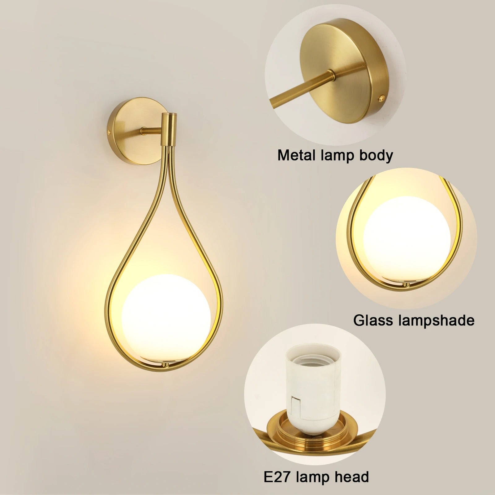 Moderne Geometrische Wandlamp – Gouden IJzeren Wandverlichting met E27 Fitting – Design Wandlamp voor Hal, Trap & Balkon