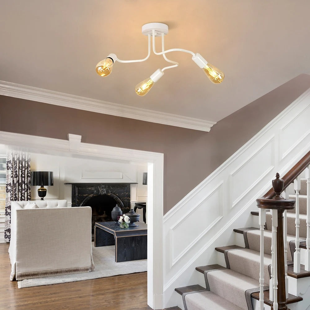 Industriële Plafondlamp Wit – Retro Metalen Kroonluchter met 3× E27 Fittingen voor Woonkamer en Eetkamer