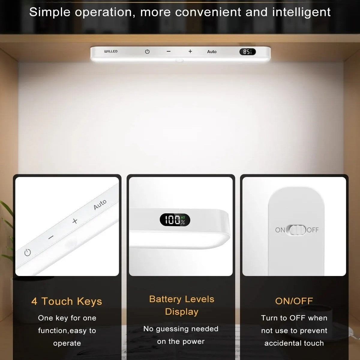 Bewegingssensor LED Kastlamp met Batterijdisplay – 60 LEDs, Dimbaar & Oplaadbaar via USB-C – Draadloze Lichtbalk voor Kast, Keuken & Nachtverlichting