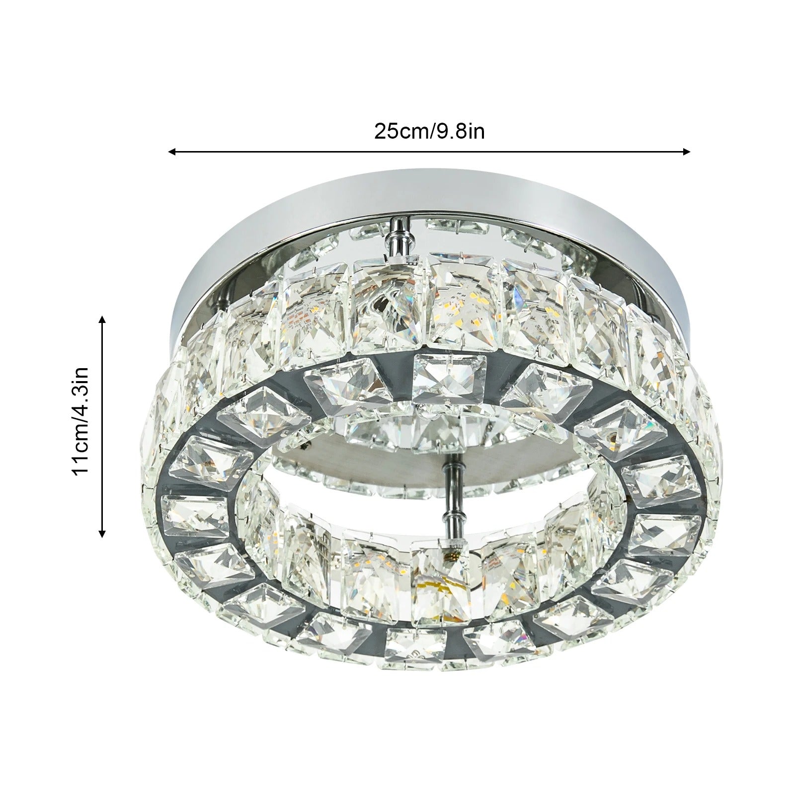 Moderne Kristallen Kroonluchter LED – Ronde Plafondlamp met Afstandsbediening – Dimbaar 3000K–6500K – Chroomkleur