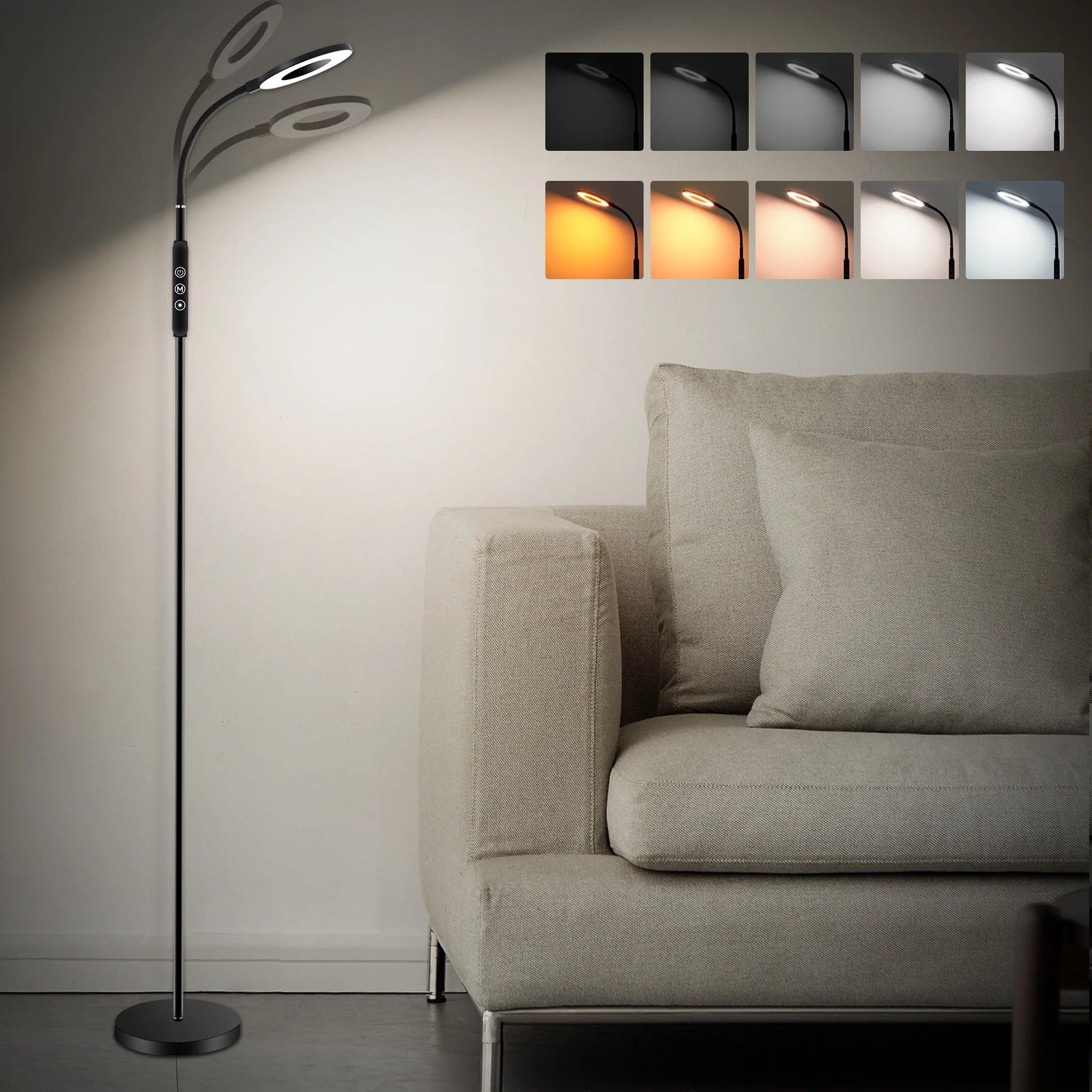 Multifunctionele Dimbare LED Vloerlamp – 360° Verstelbaar – 1800K-6000K – Nachtlamp, Timer & Geheugenfunctie