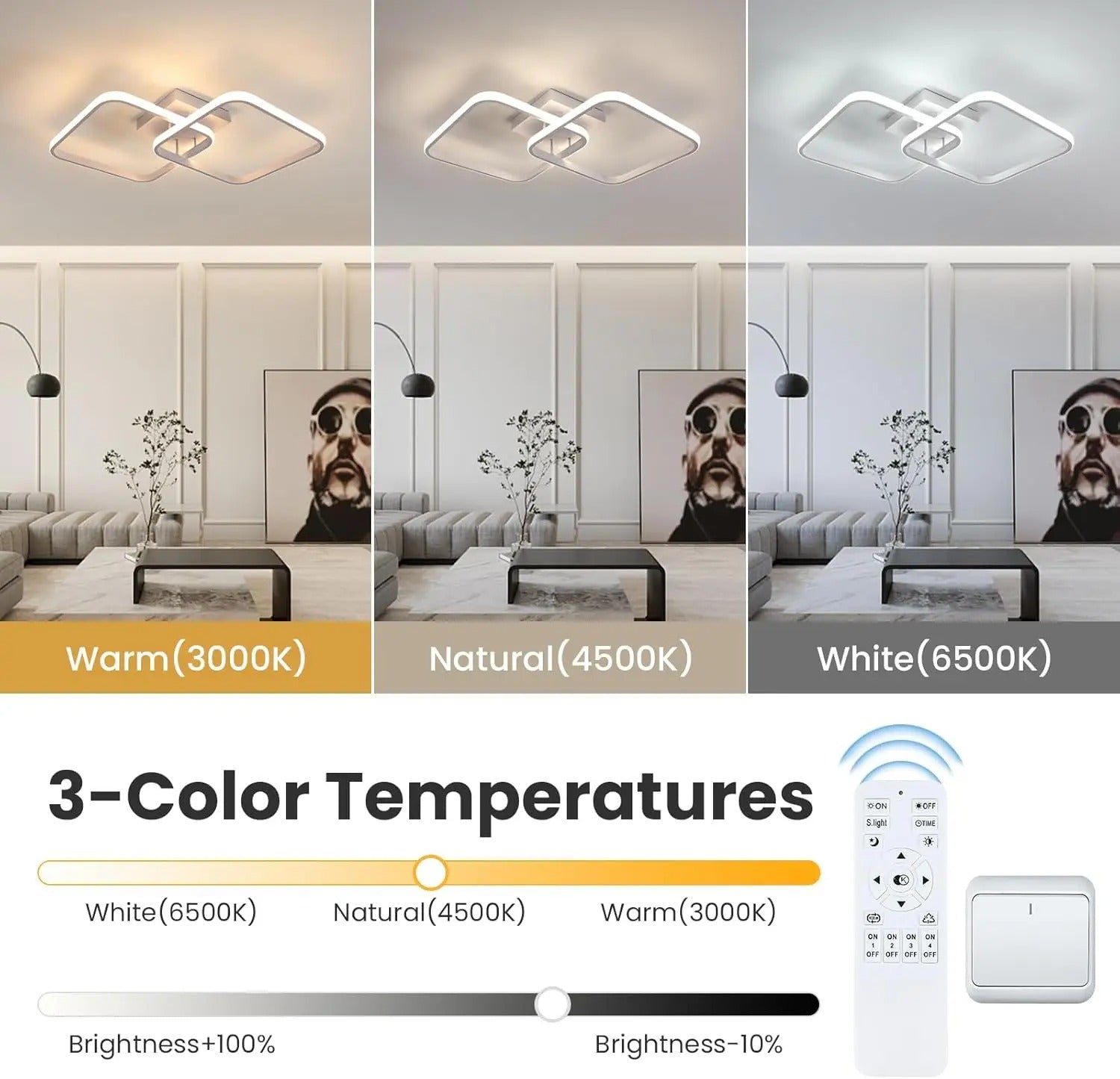 Moderne Vierkante LED Plafondlamp – 50W Dimbaar met Afstandsbediening – Instelbaar 3000K–6500K voor Woonkamer en Slaapkamer