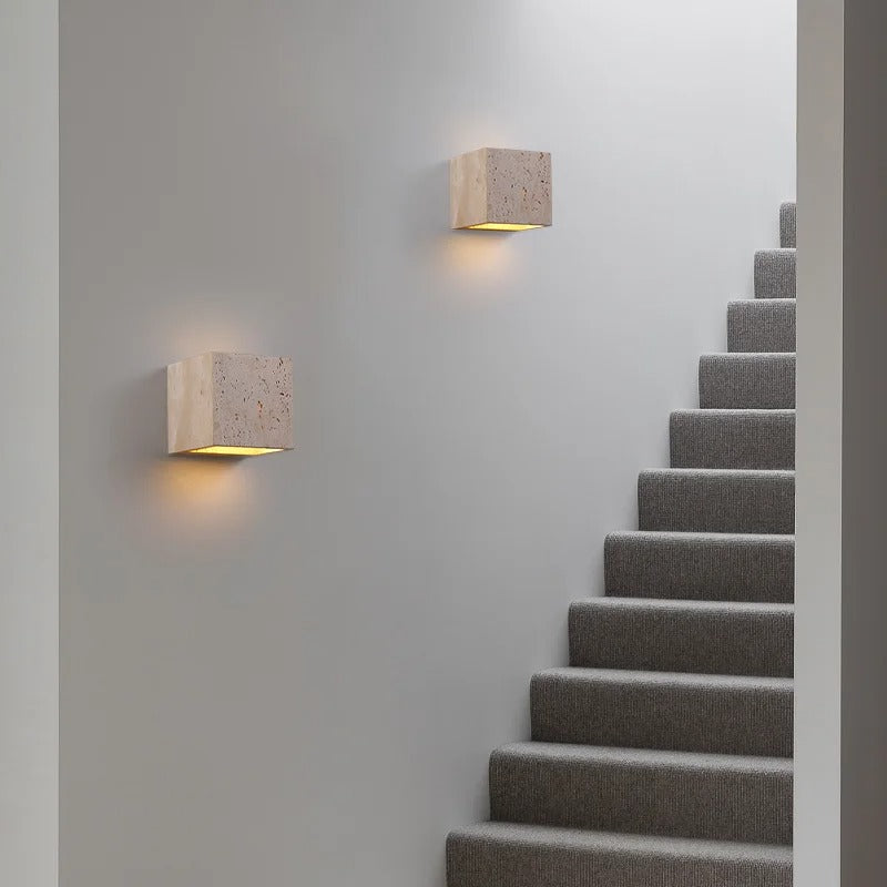 Vierkante Natuursteen Wandlamp – Waterdichte Binnen en Buiten Sfeerverlichting voor Tuin en Hal