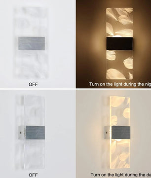 Set van 2 Moderne LED Wandlampen – 12W Rechthoekig Acryl – Warm Wit 3000K – Zilver/Zwart – Binnenverlichting voor Woonkamer, Slaapkamer en Gang