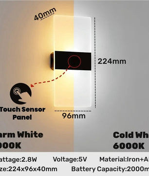 Draadloze LED Wandlamp – USB Oplaadbaar met Touch Sensor – Moderne Wandverlichting voor Slaapkamer, Trap en Gang