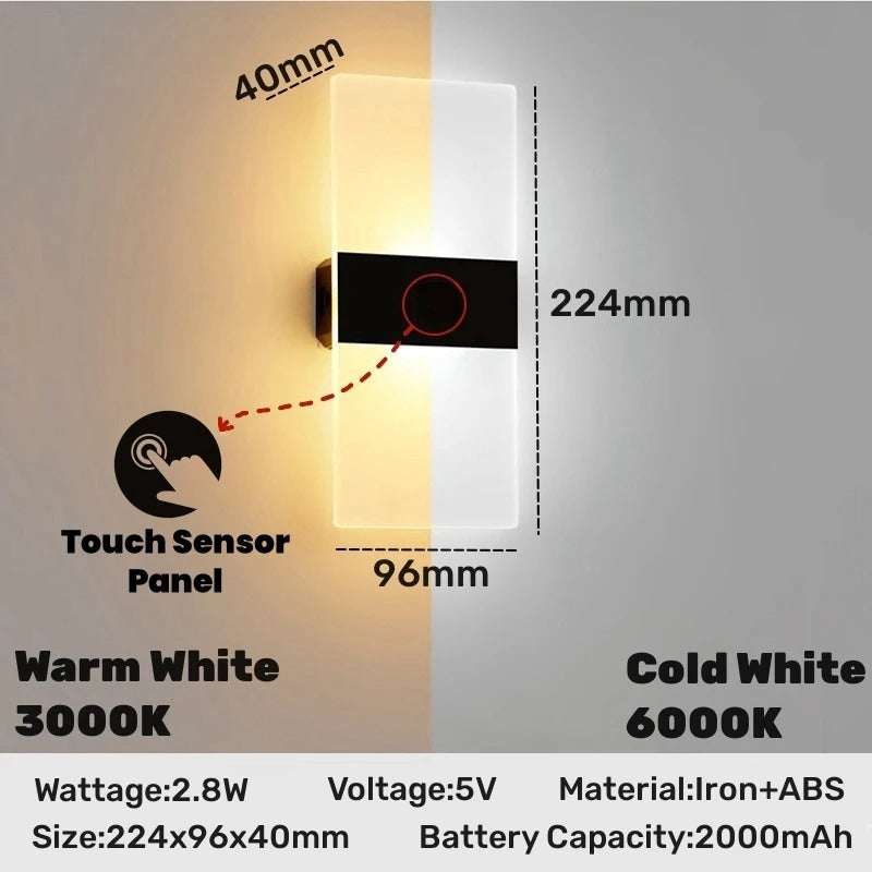 Draadloze LED Wandlamp – USB Oplaadbaar met Touch Sensor – Moderne Wandverlichting voor Slaapkamer, Trap en Gang