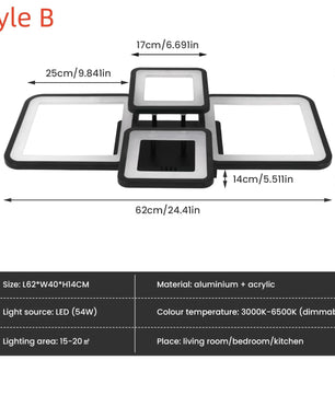 Moderne LED Plafondlamp – 56W Dimbaar met Afstandsbediening en App – 90 cm Aluminium Plafondverlichting voor Woonkamer en Eetkamer