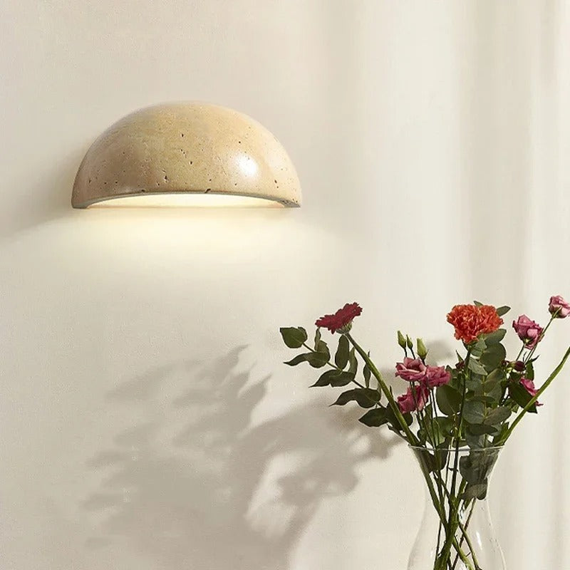 Halfronde Wandlamp van Natuursteen – Nordic Wabi-Sabi Design voor Woonkamer en Slaapkamer