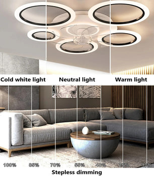 Moderne Plafondventilator met LED-Verlichting – Minimalistische Cirkel Ventilatorlamp met Afstandsbediening, 3 Snelheden en 3 Lichtkleuren voor Woonkamer en Slaapkamer