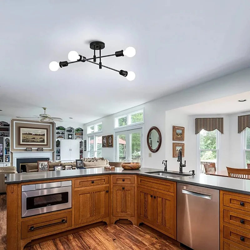 Vintage Zwarte Plafondlamp – 4-lichts Retro Kroonluchter van Metaal met E27 Fitting – Nieuw Klassiek Design voor Woonkamer & Eetkamer