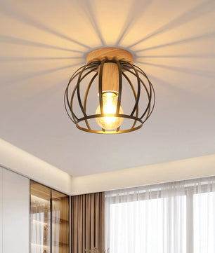 Gouden Plafondlamp – Metalen Semi-Inbouw Mand Kooi Lamp met E27 Fitting voor Hal en Woonkamer