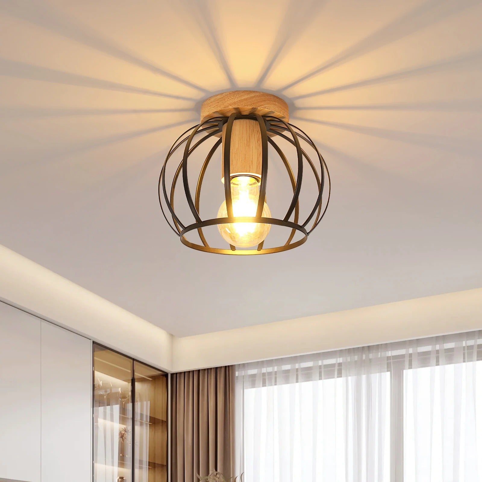 Gouden Plafondlamp – Metalen Semi-Inbouw Mand Kooi Lamp met E27 Fitting voor Hal en Woonkamer