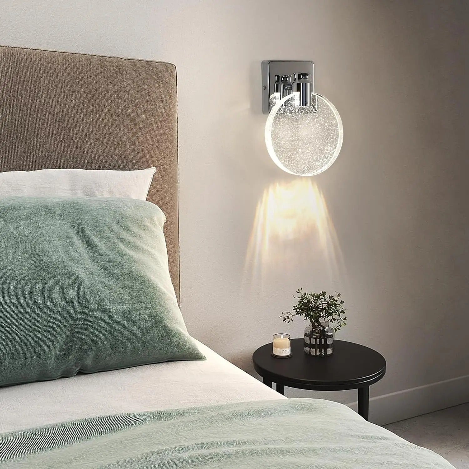 Moderne LED Wandlamp – Dimbaar 1000–1200 Lumen met 3 Kleurtemperaturen – Chroomkleurige Acryl Wandverlichting met Bubbelstructuur voor Woonkamer, Slaapkamer & Gang