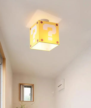 Gele Vraagteken Plafondlamp – Creatieve Kinderkamerlamp van Stof en Smeedijzer – E27 – 3 Lichtkleuren, Optioneel met Afstandsbediening