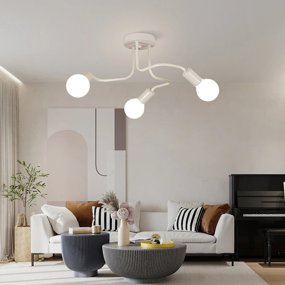 Industriële Plafondlamp Wit – Retro Metalen Kroonluchter met 3× E27 Fittingen voor Woonkamer en Eetkamer