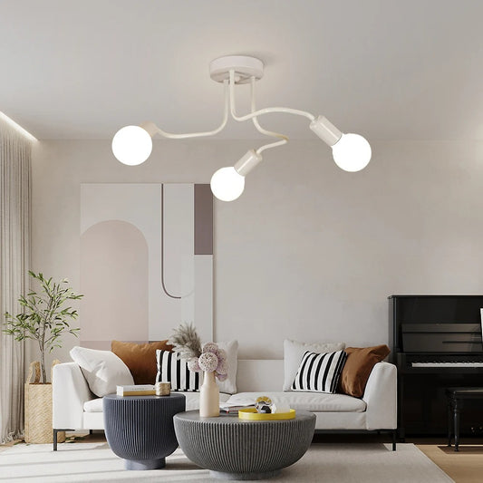 Industriële Plafondlamp Wit – Retro Metalen Kroonluchter met 3× E27 Fittingen voor Woonkamer en Eetkamer