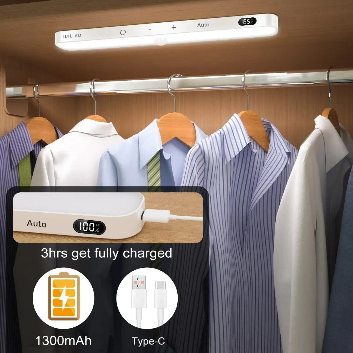 Bewegingssensor LED Kastlamp met Batterijdisplay – 60 LEDs, Dimbaar & Oplaadbaar via USB-C – Draadloze Lichtbalk voor Kast, Keuken & Nachtverlichting