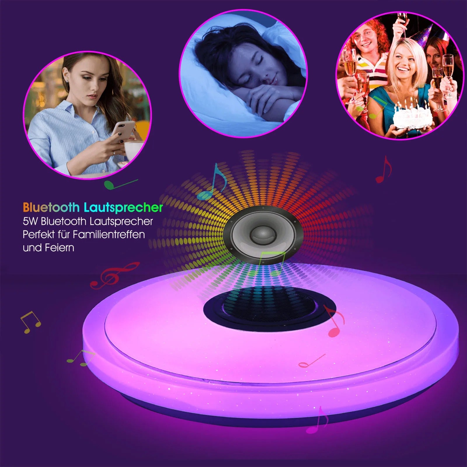 Moderne LED Plafondlamp met Bluetooth Speaker – Ø50 cm – 60W RGB en Dimbaar met Afstandsbediening en App – Sterrenhemel Effect voor Woonkamer en Slaapkamer