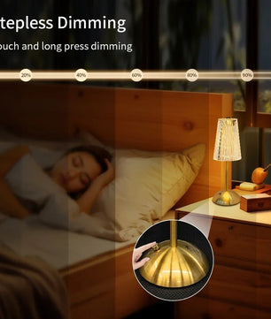 Kristallen LED Tafellamp – Oplaadbare Dimbare Nachtlamp en Boeklicht voor Sfeerverlichting en Decor