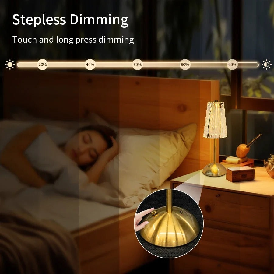 Kristallen LED Tafellamp – Oplaadbare Dimbare Nachtlamp en Boeklicht voor Sfeerverlichting en Decor